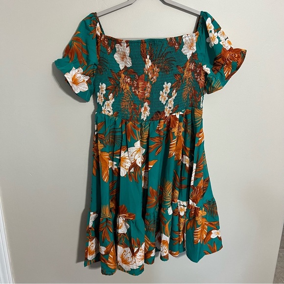SHEIN Tropical Print Off the Shoulder Ruffle Short Sleeve Dress size 1XL - Picture 7 of 8